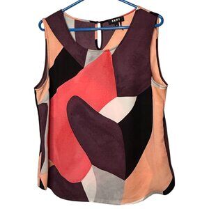 DKNY Women's Abstract Geometric Print Sleeveless Keyhold Tank Top Blouse size XL